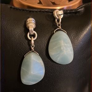 Kenneth Cole NY silver tone and semi precious aqua quartz stone earrings